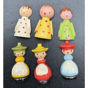 Antique Feri Italy Putz Village Minis Hand Carved Flat Back People -S1